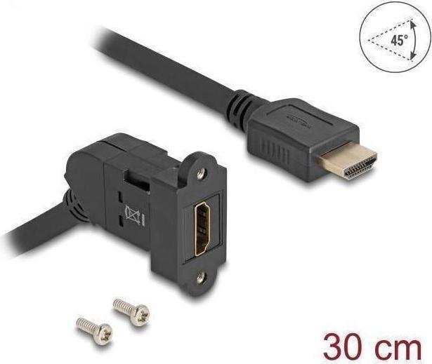 Produktbild Delock HDMI Einbaubuchse 45° gewinkelt zu HDMI Stecker mit 3 (HDMI, 30 cm)