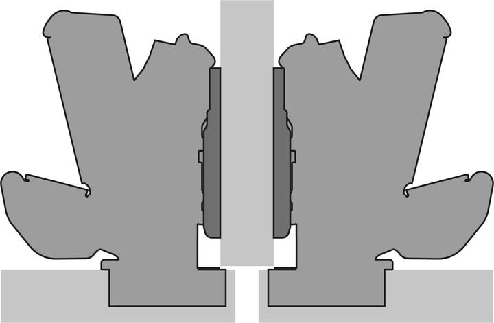 Actual product image Hettich Sensys 8657 zero-penetration pot hinges, corner and center hinge