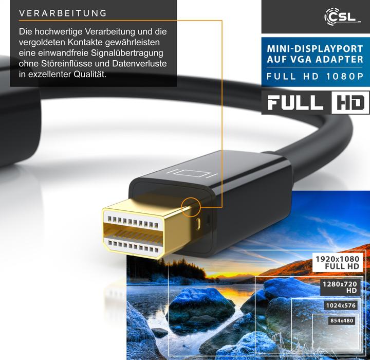 Produktbild CSL Mini DisplayPort zu VGA Video-Adapter, Full HD MiniDP Stecker zu VGA Buchse Adapter Kabel (VGA, 10 cm)