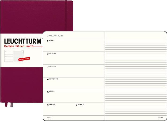 Produktbild Leuchtturm1917 LEUCHTTUR Wochenkalender Medium 2025 44370486 1W/1S port red A5 (A5, Deutsch)