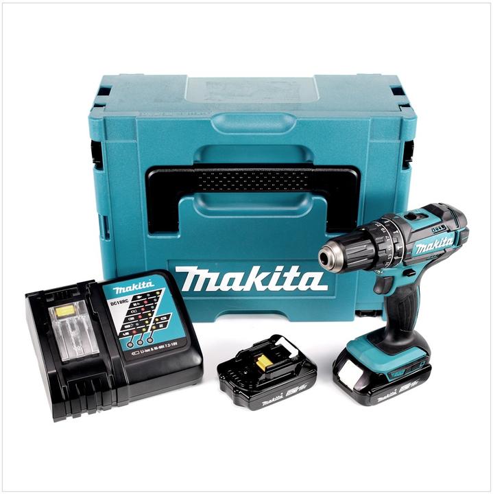 Actual product image Makita DHP 482 RAJ Battery impact drill 18 V 62 Nm + 2x battery 2.0 Ah + charger + Makpac (Rechargeable battery operated)
