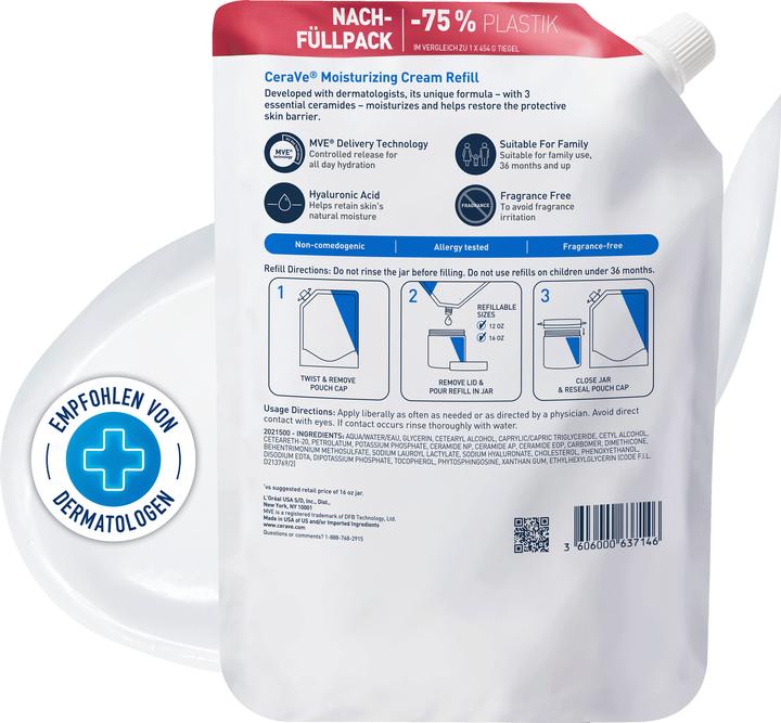 Image du produit CeraVe Moist Cream refill anglais français (Lait pour le corps, 473 ml)