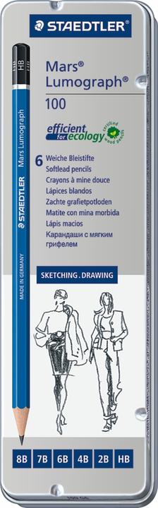 Actual product image Staedtler Pencil Mars® Lumograph® 100 Lead thickness: 2 mm Designation of hardness: 8B, 7B, 6B, 4B, 2 (2 mm, 6B, 4B, 7B, 2B, 8B, HB, 6 x)
