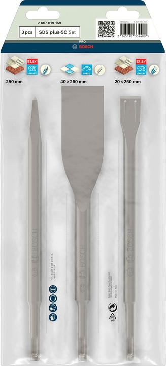 Produktbild Bosch Professional Zubehör 3-tlg. Meisselset, SDS plus, 0/20/40 mm (250 mm)