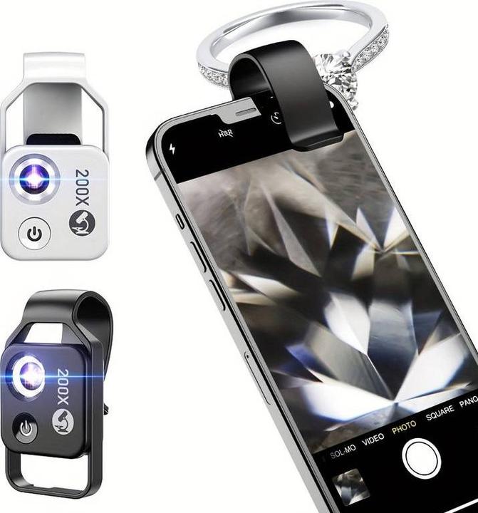 Image du produit PhoneLook Apexel APL-MS002 Clip zoom optique microscopique 200x universel avec lumière LED intégrée