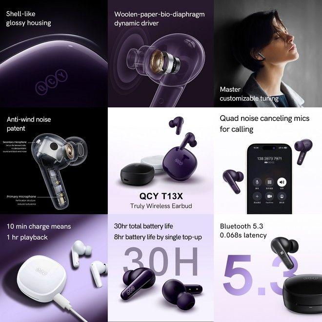 Image du produit QCY Écouteurs sans fil TWS T13x (violet) (ANC, 8 h, Sans fil)