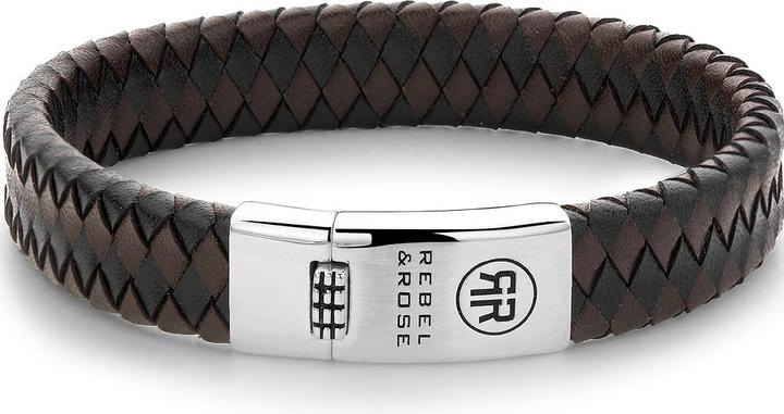 Rebel & Rose Armband Braided Flat RR-L0126-S-L+ Herren (20 cm, Piel de becerro, Plata Esterlina 925)