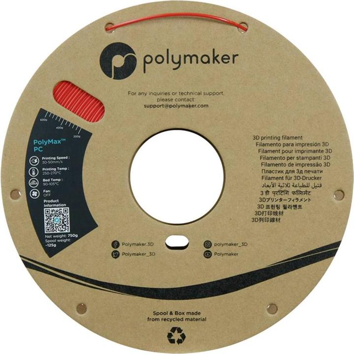 Actual product image Polymaker PC02002 Polymax Tough Filament PC (Polycarbonate) high stiffness, hit (Carbon, 1.75 mm, 750 g, White)