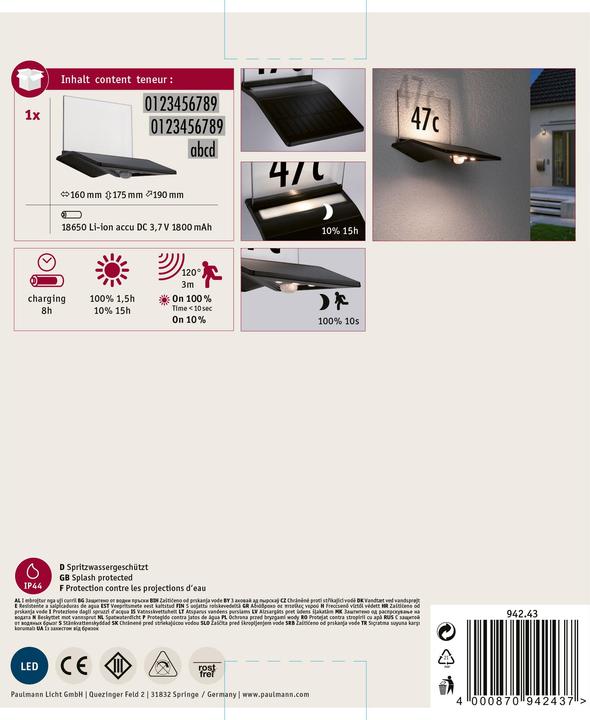 Image du produit Paulmann Numéros de maison solaires (145 lm, IP44)