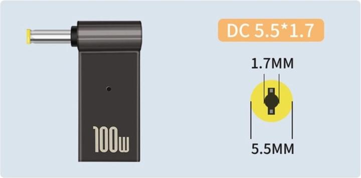 Actual product image PowerGuard USB-C to Notebook Charger Adapter DC Barrel (5.5 x 1.7 mm) (100 W)