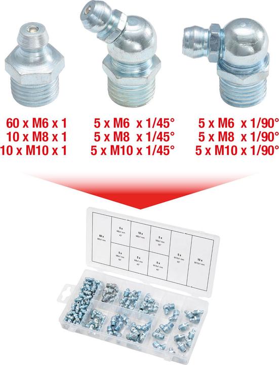Actual product image KS Tools Grease nipple assortment, M6-8-10x1.0, 110 pcs