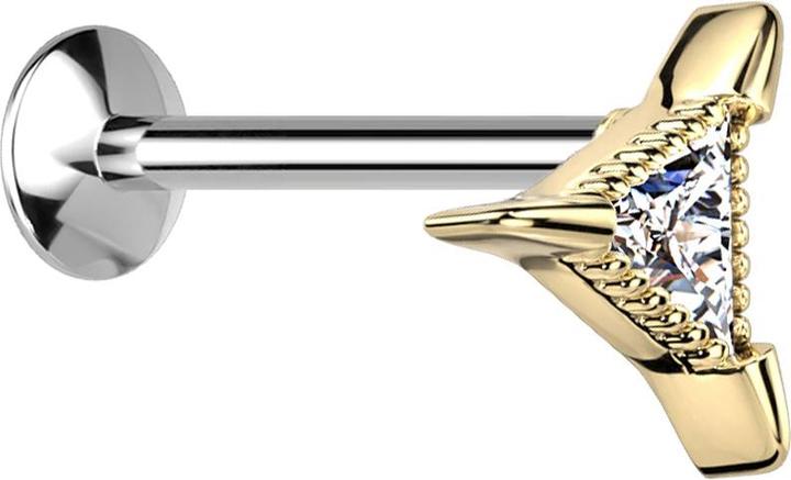 Produktbild Star Piercing Micro Threadless UFO Labret silber Dreieck vergoldet Dreiecksristall silber (Chirurgenstahl 316L, Messing)