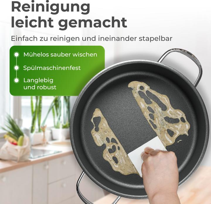 Image du produit KLAMER 28cm induction poêle à servir, anti-adhésif, résistant au four, y compris le couvercle (28 cm, Ensemble de casseroles et de poêles de cuisson, Acier inoxydable)
