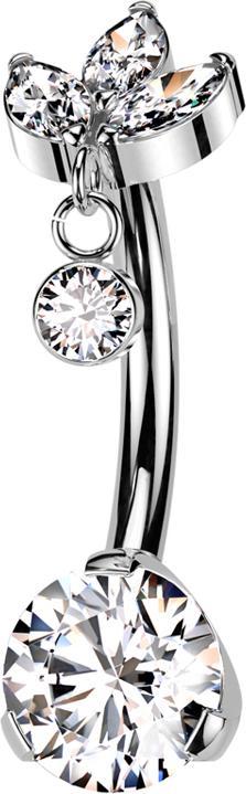 Hollywood Body Jewelry Threadless Banane silber drei Ovale Kristalle silber Anhänger Kristall silber und Kristall silber ge (ohne Messing, Titan G23)