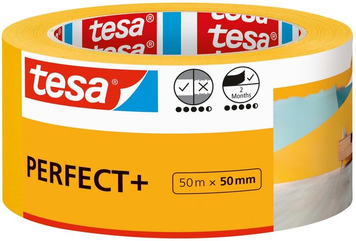 tesa Painter's masking tape Perfect+, masking tape for precise masking indoors (50 mm)