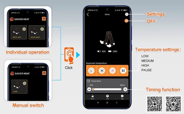 Produktbild Savior beheizbare Ski-Socken Bluetooth Montreal inkl. Akku (42 - 44)