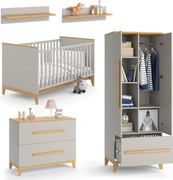 Actual product image VitaliSpa Kinderzimmer-Set Malia, Cashmere-Eiche, 5 Teile (Baby cot, Children's wardrobes, Changing unit)