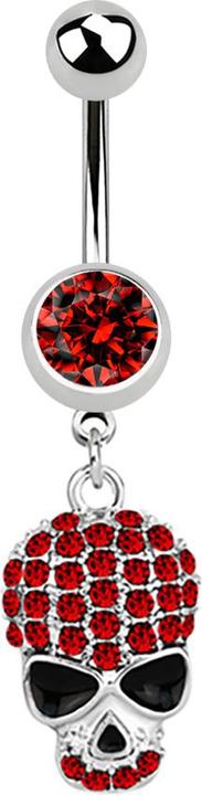 Produktbild Star Piercing Banane silber mit Anhänger Schädel rot (ohne Messing, Chirurgenstahl 316L)