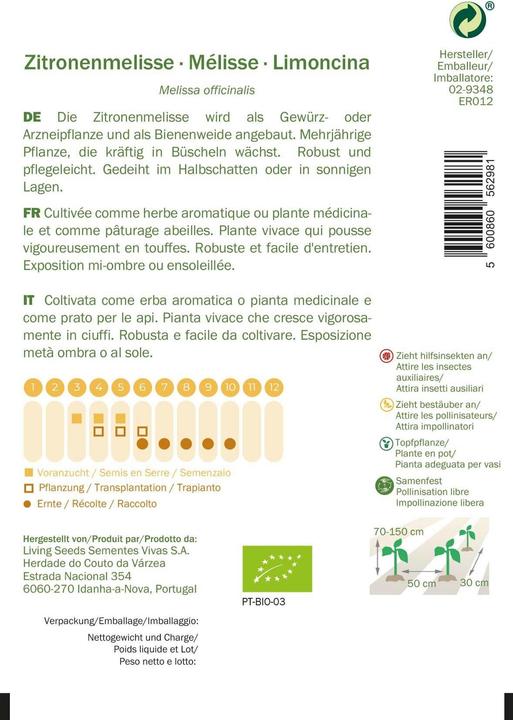 Actual product image Living Seeds Lemon balm (Plant seeds)