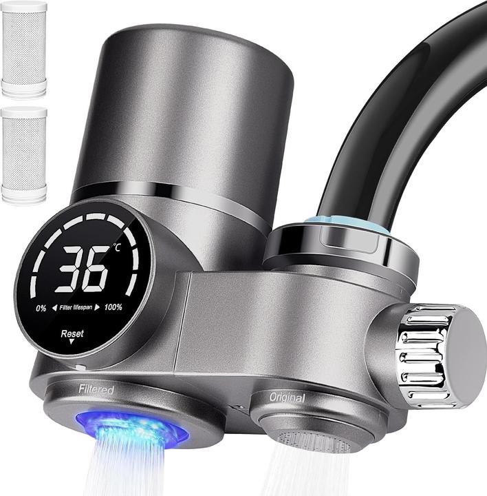 Milfech Wasserhahnfilter mit LED Anzeige und 2 Filtereinsätzen
