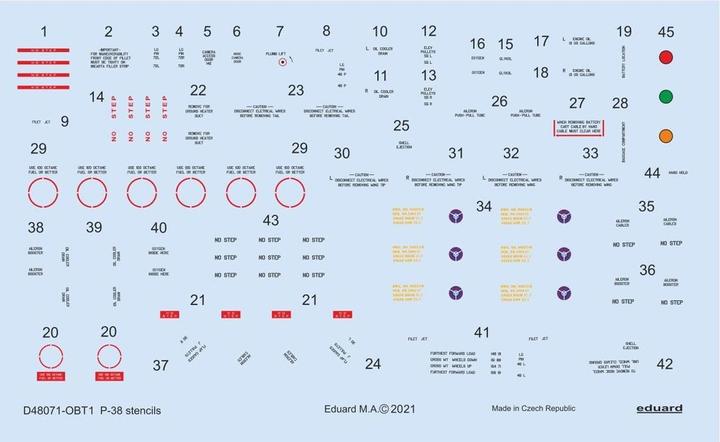 Produktbild Eduard P-38 stencils 1/48 for TAMIYA/ACADEMY/HASEGAWA