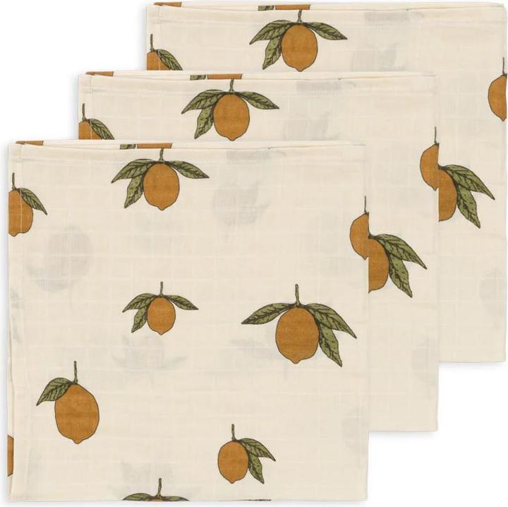 Actual product image Konges Slojd Muslin cloths lemons GOTS set of 3 (65 cm, 65 cm)