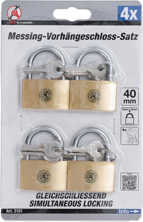 Actual product image BGS Brass Padlock Set simultaneous locking 40 mm 4 pcs.