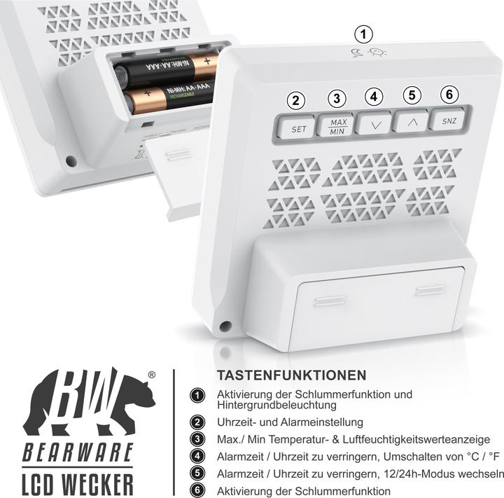 Immagine prodotto Bearware Wecker digital für zuhause & unterwegs, Licht, Temperatur Luftfeuchtigkeit, Datum, Schlummerfunktion