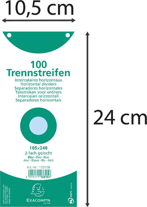 Actual product image Exacompta Separator strips 10.5 x 24 cm, 100 pcs - light blue