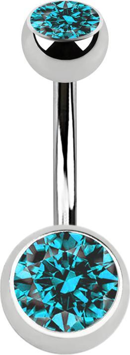 Actual product image Star Piercing Banana silver with two balls crystal aqua (without brass, Surgical steel 316L)
