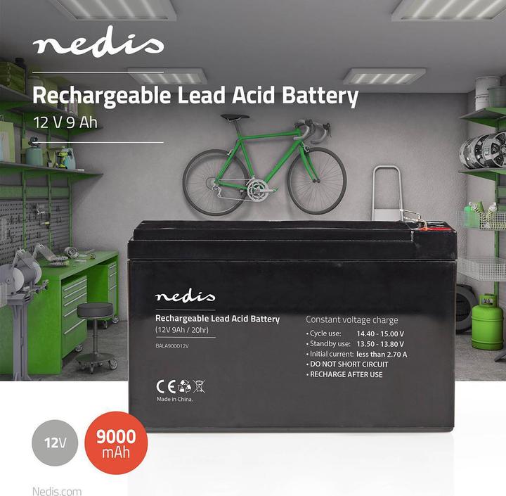 Image du produit Nedis Batterie au plomb rechargeable 12 V - 9000 mAh - 150 x 65 x 95 mm - Pour alimentation de secours (12 V, 9 Ah)