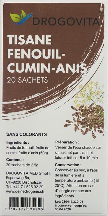 Image du produit Drogovita Infusion de fenouil, cumin et anis (82 g)