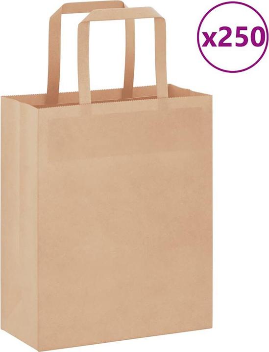 Image du produit VidaXL Sacs en papier kraft 250 pcs. avec anse Marron 18x8x22 cm Sac en papier (Pochette cadeau, 250 x)