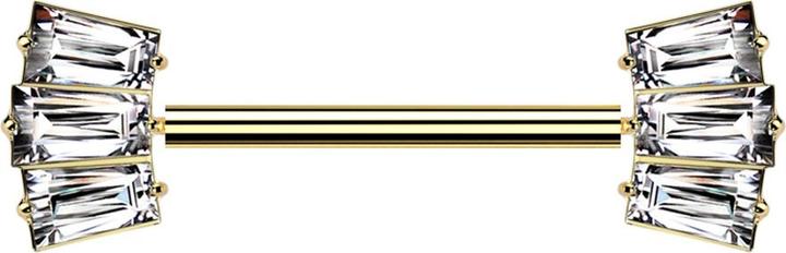 Image du produit Star Piercing Threadless Barbell vergoldet mit zwei drei Baguette Kristalle silber (sans laiton, Titane G23)