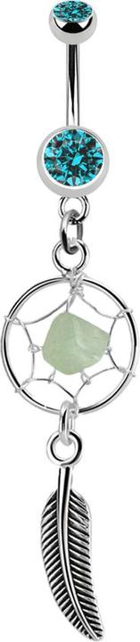 Produktbild Star Piercing Banane silber mit Anhänger Traumfänger und Feder hellblau (Chirurgenstahl 316L, ohne Messing)