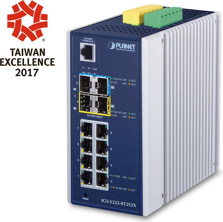 Actual product image Planet Industrial L2+ 8-port 10/100/1000T + 2-port (8 Ports)