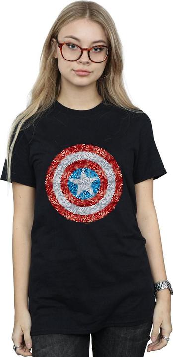 Actual product image Womens/Ladies Captain America Pixelated Shield Cotton Boyfriend T-Shirt (M)