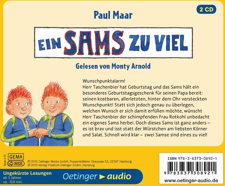 Produktbild Ein Sams Zu Viel (Monty Arnold, Paul Maar, Frank Gustavus, Sarah Andresen, Deutsch)