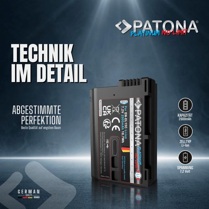 Produktbild Patona Platinum Akku Nikon ENEL15C USB-C (Kamera Akku)