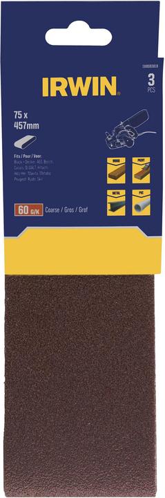 Image du produit Irwin Courroies sans fin pour outils électriques 75 mm x 457 mm, p 60 /pour le métal, le bois, la (P60)