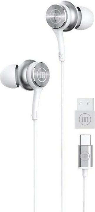 Actual product image Maxell XC1 USB-C Wired Headphones with USB-A Adapter white (Cable)