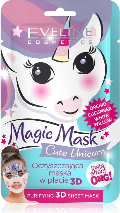 Actual product image Eveline magic mask purifying sheet mask 3D cute unicorn 1pc