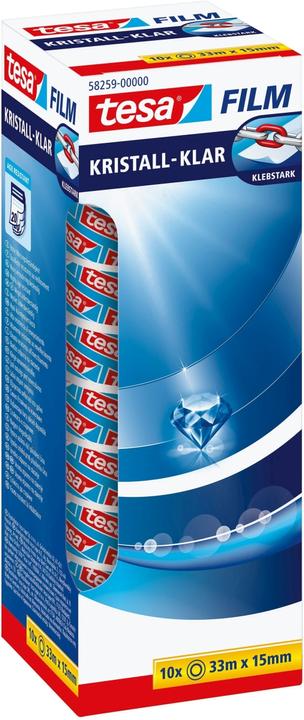 Produktbild tesa 10x tesafilm KRISTALL-KLAR, hochtransparent, alterungsbeständig, mit starker Haftung (15 mm)