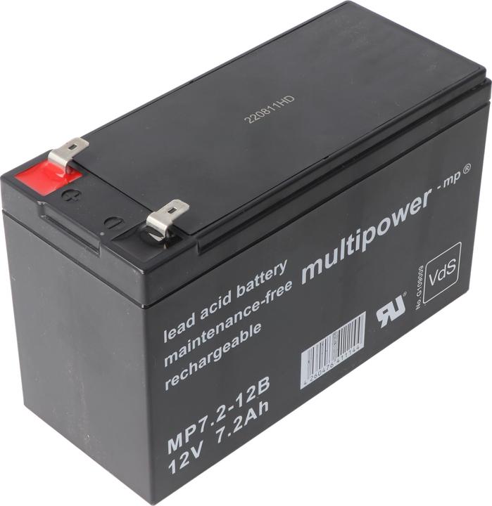 Produktbild Multipower MP7.2-12B Blei Akku PB mit Faston Kontakten 6,3mm, VDS G109009 (12 V, 7.20 Ah)