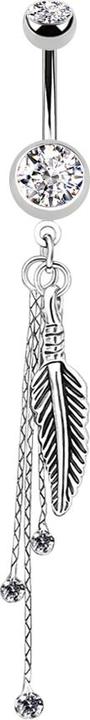 Hollywood Body Jewelry Banane silber mit zwei Kugeln Kristall silber Anhänger Feder und Ketten (Messing, Chirurgenstahl 316L)