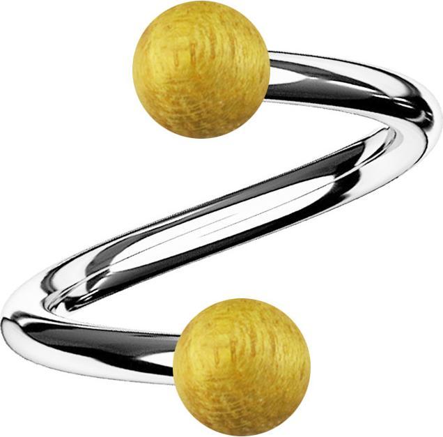 Produktbild Star Piercing Spirale silber mit zwei Kugeln aus Jackfruit Holz (ohne Messing, Chirurgenstahl 316L, Organisch)