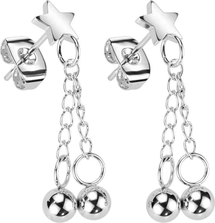 Star Piercing Ohrstecker silber Stern Anhänger Kette mit zwei Kugeln (ohne Messing, Chirurgenstahl 316L)