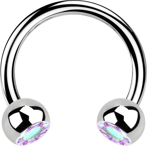 Star Piercing Micro Circular Barbell silber mit zwei Kugeln Kristall multicolor (ohne Messing, Chirurgenstahl 316L)