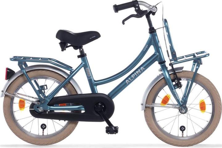alpina Cargo Fahrrad - 18 Zoll - Stahlblau Matt - Transportbike - Kinderrad mit Rack - Blau