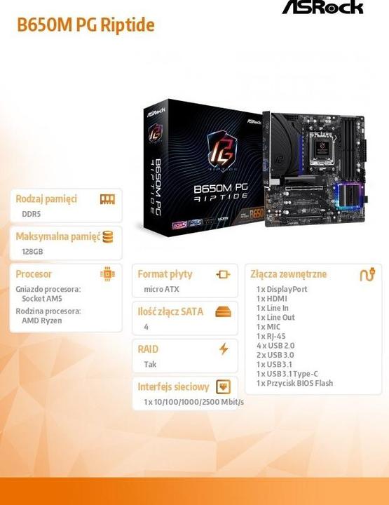 Actual product image AsRock B650M PG Riptide (AM5, AMD B650, mATX)